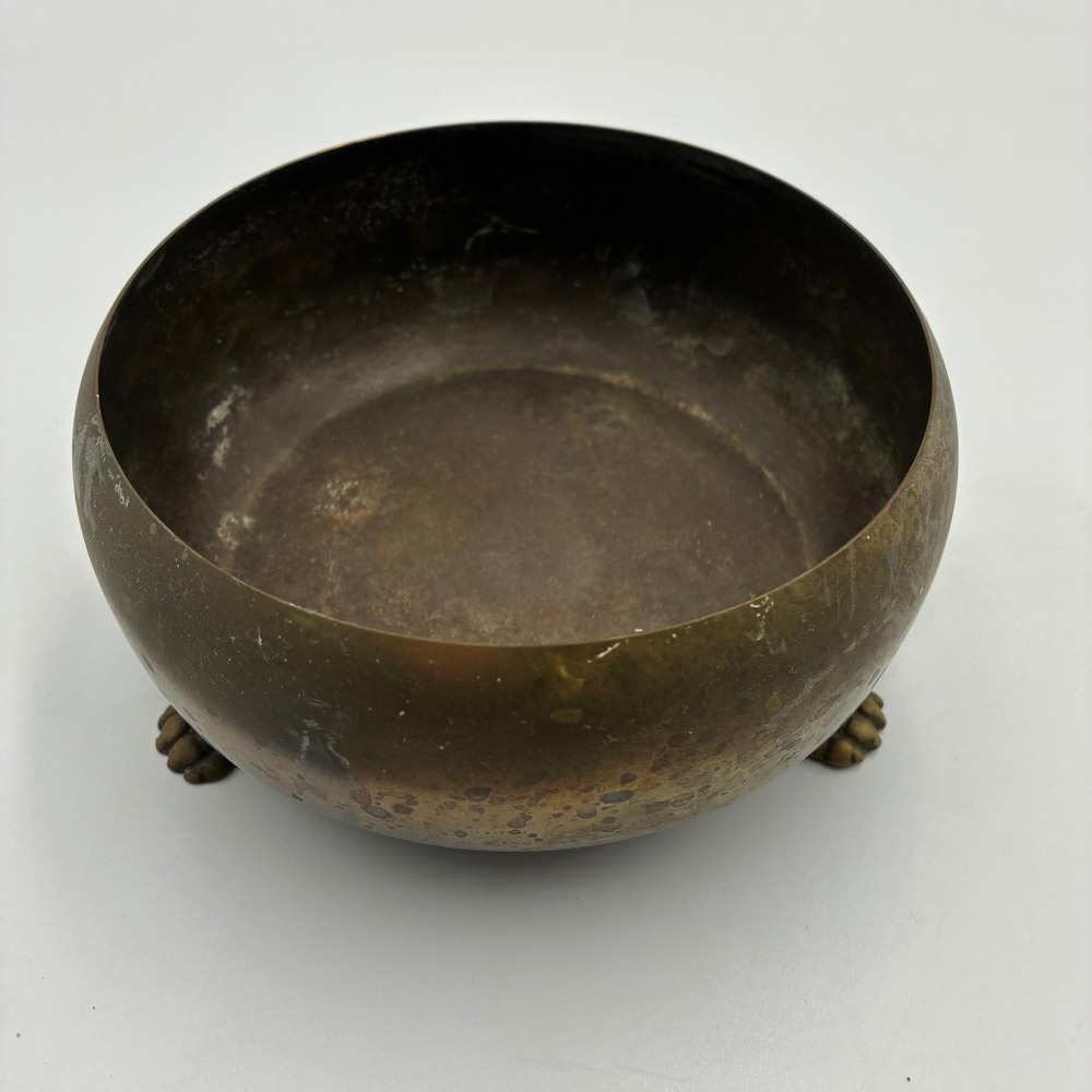 Antique Brass Footed Bowl Ornate Claw Feet Aged Patina Catchall Centerpiece